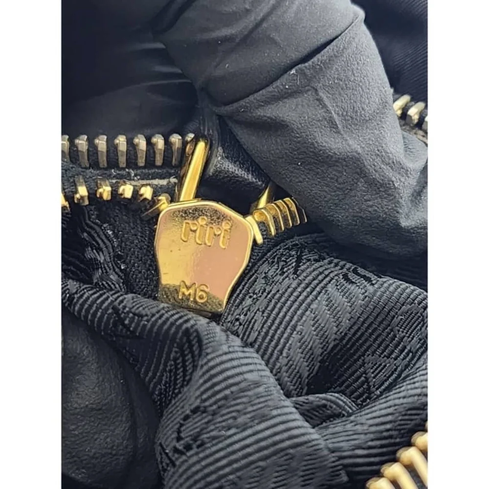 Authentic PRADA Tessuto Nylon And Leather Bauletto Bag Black